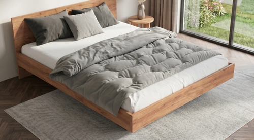 Bett Bali – schwebendes Design in warmer Holzoptik
