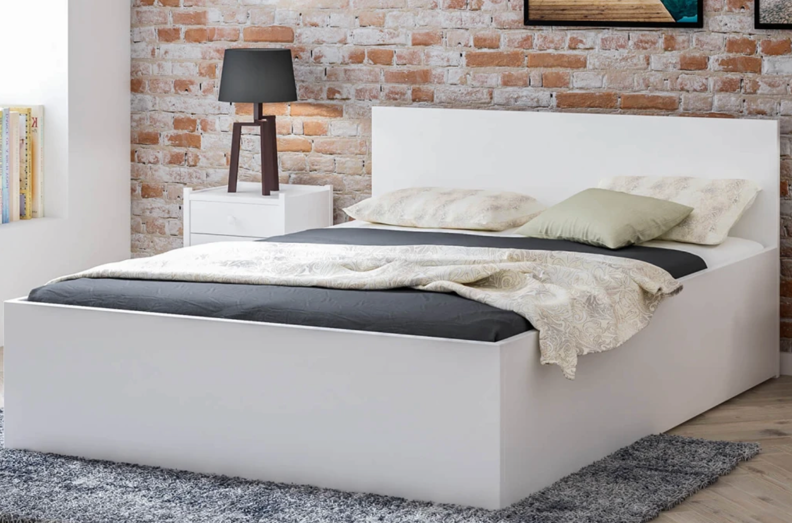 Bett Woody in Holzoptik mit Bettkasten –  inkl. Lattenrost & Matratze